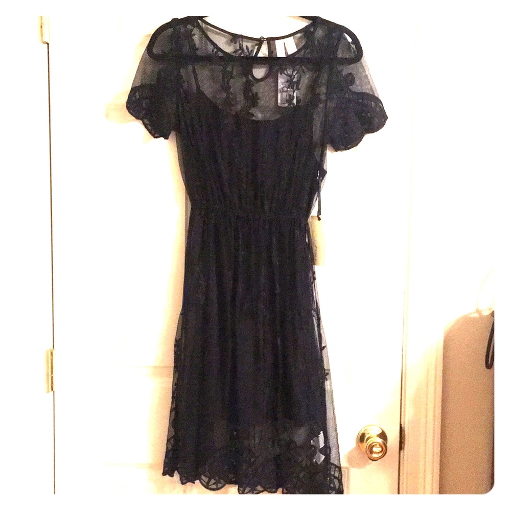 Sheer black floral dress with satin slip